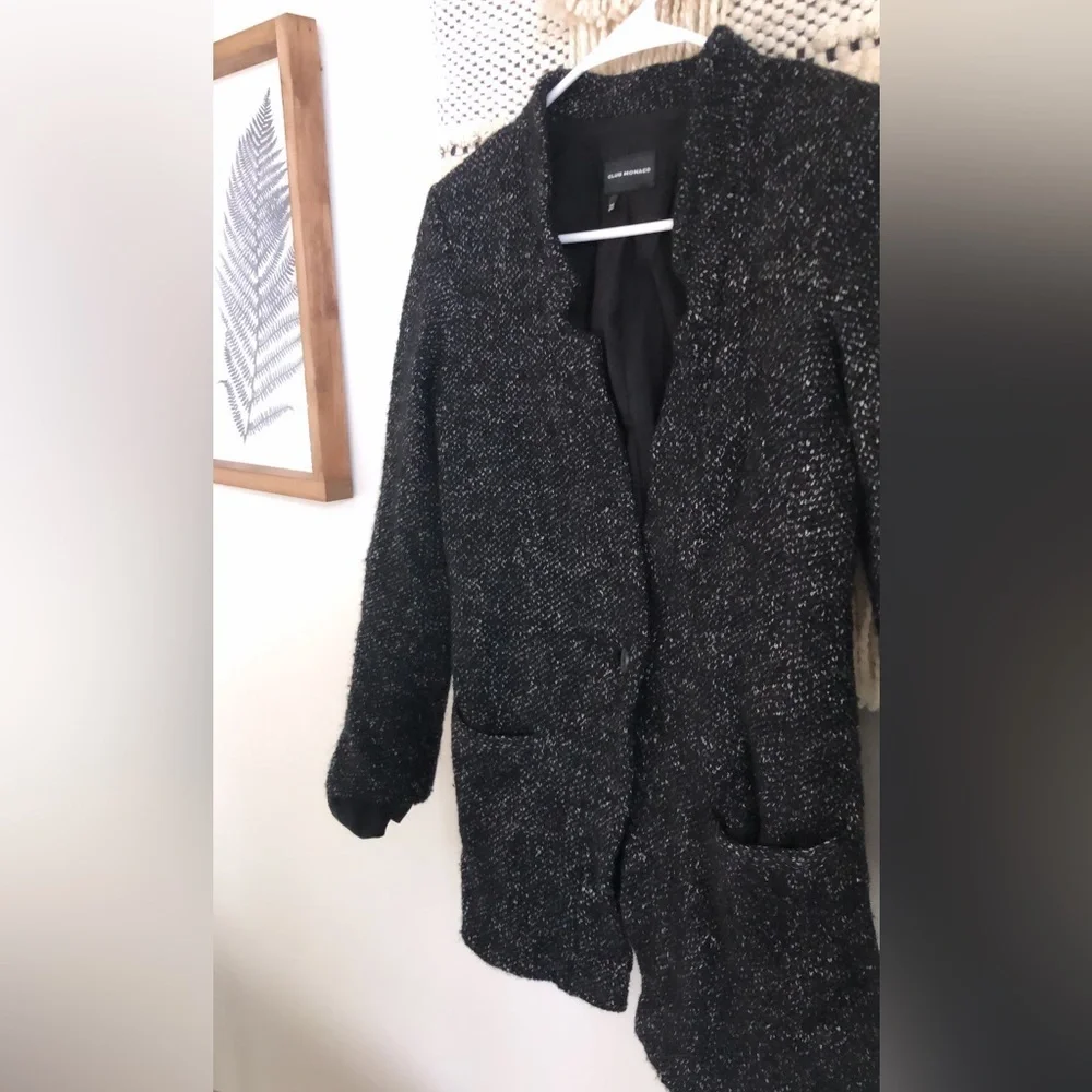 Club Monaco Wool Tweed Blazer Single Button Notched Lapel Grey Black - Picture 2 of 5
